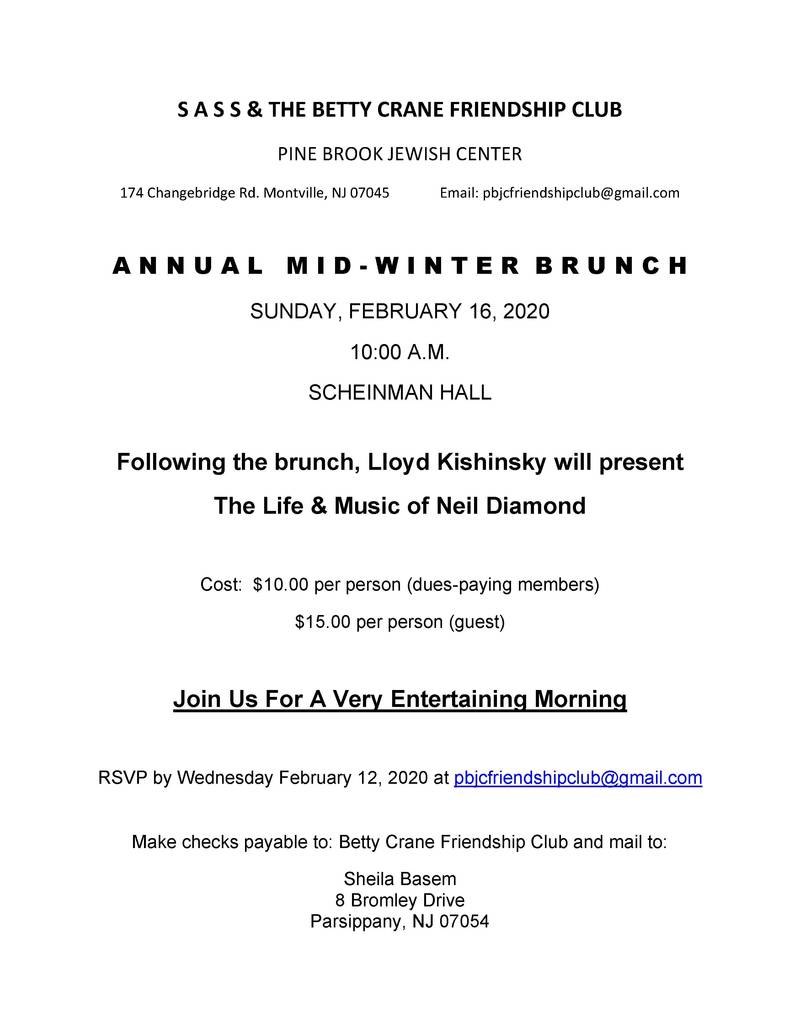 Banner Image for Betty Crane Friendship Club and SASS Mid Winter Brunch