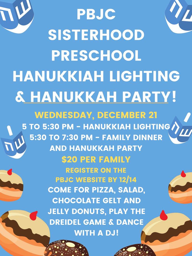 Banner Image for Sisterhood Preschool Hanukkah Party and Hanukkiah Lighting