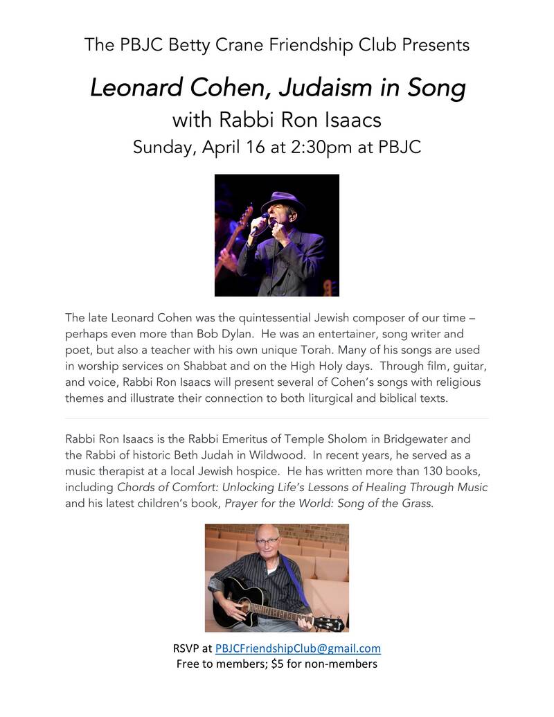 Banner Image for Friendship Club - Leonard Cohen: Judaism in Song with Rabbi Ron Isaacs