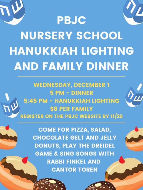 Banner Image for Nursery School Hanukkiah Lighting and Family Dinner